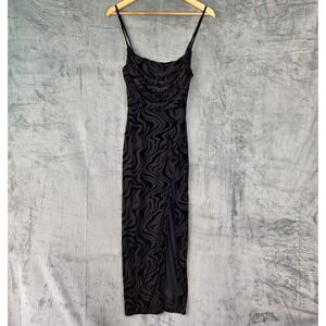 Womens Slip Dress‎ Small Black Whimsigoth Velvet Burnout Fairy Grunge Cowl Neck